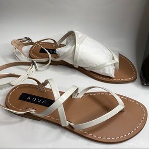 Aqua Sand Strappy Thong Sandals White Leather 7.5